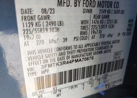 2023 Ford Mustang Mach-E Premium z USA, uszkodzony, nr VIN 3FMTK3R44PMA70876